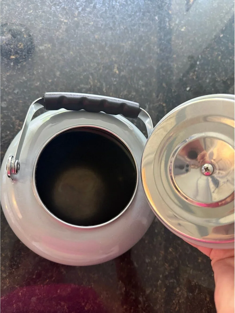 Classic Gray Graphite Color Enamel on Steel Tea Kettle Teapot Whistling